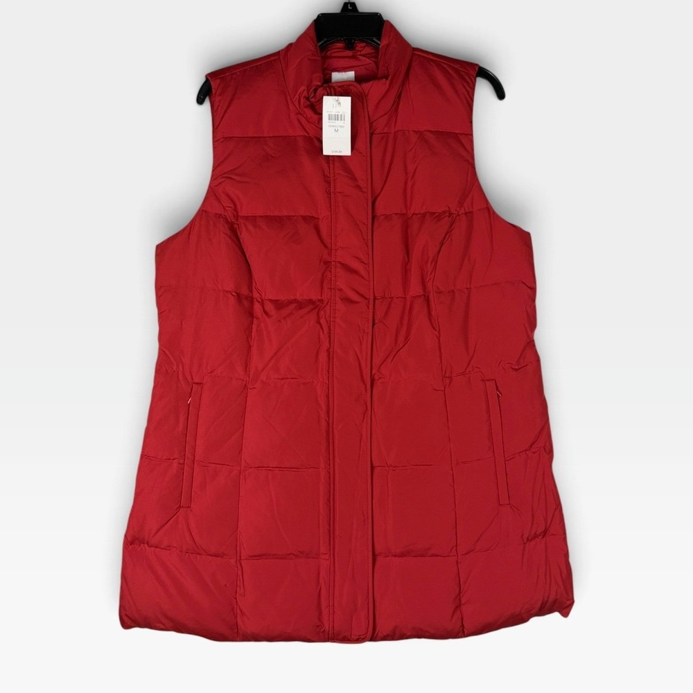 J. Jill Puffer Vest Down Women M Perfect Red Quilted Zip Snap NWT